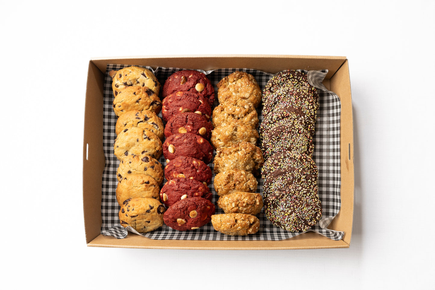 A box of housemade cookies in 4 varieties